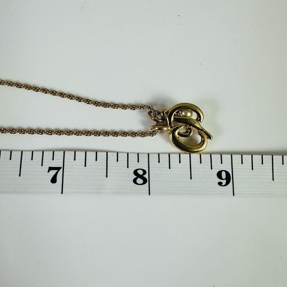 Dior CD Logo Faux Pearl Pendant Necklace Gold Tone - Picture 5 of 8